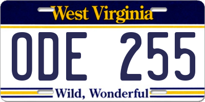 WV license plate ODE255