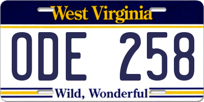 WV license plate ODE258