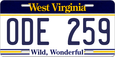 WV license plate ODE259