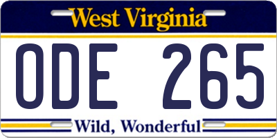 WV license plate ODE265