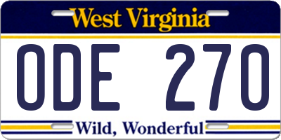 WV license plate ODE270