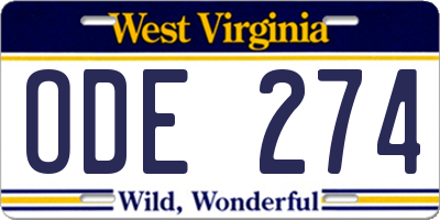 WV license plate ODE274