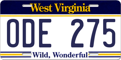 WV license plate ODE275