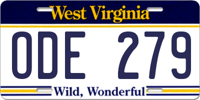 WV license plate ODE279
