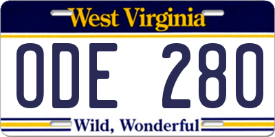 WV license plate ODE280