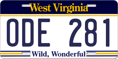 WV license plate ODE281