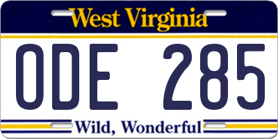 WV license plate ODE285