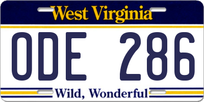 WV license plate ODE286