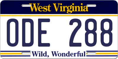 WV license plate ODE288
