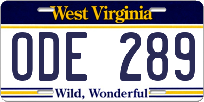 WV license plate ODE289
