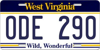 WV license plate ODE290
