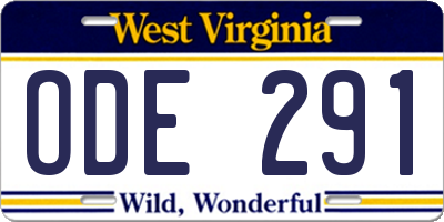 WV license plate ODE291