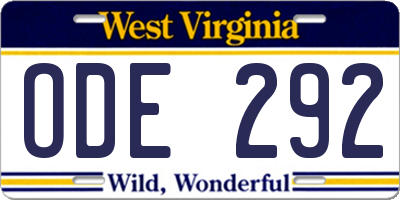 WV license plate ODE292
