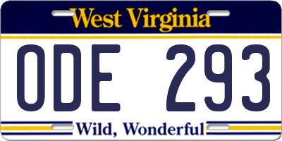 WV license plate ODE293