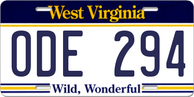 WV license plate ODE294
