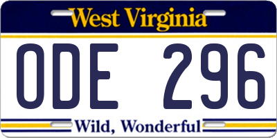 WV license plate ODE296