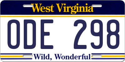 WV license plate ODE298