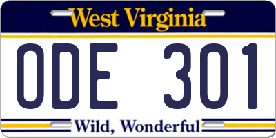 WV license plate ODE301