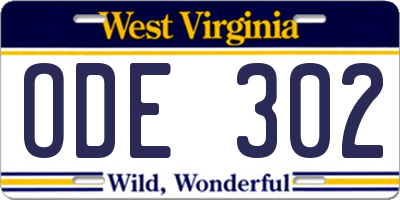 WV license plate ODE302