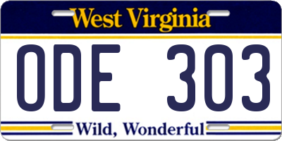 WV license plate ODE303