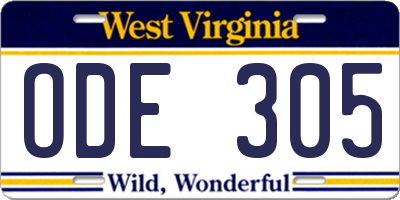 WV license plate ODE305