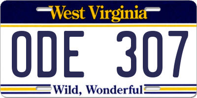 WV license plate ODE307