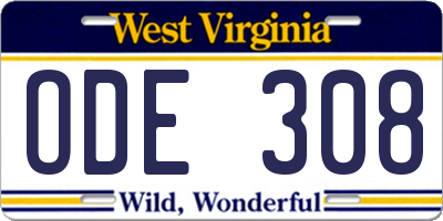 WV license plate ODE308