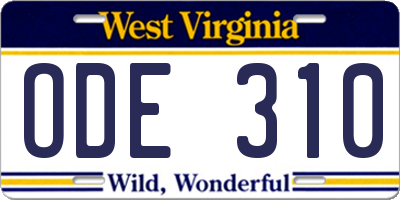 WV license plate ODE310