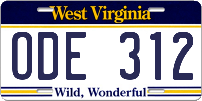 WV license plate ODE312