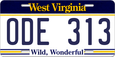 WV license plate ODE313