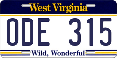 WV license plate ODE315