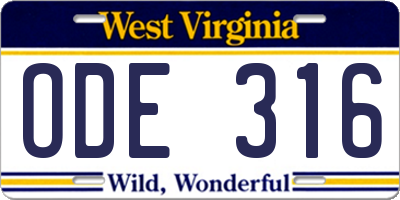 WV license plate ODE316