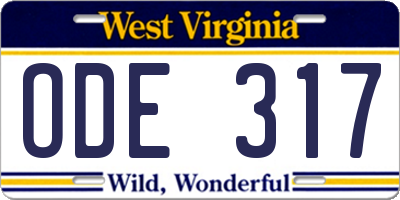 WV license plate ODE317