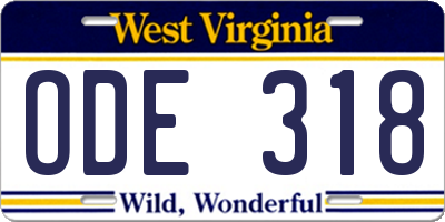 WV license plate ODE318