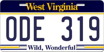 WV license plate ODE319
