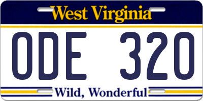 WV license plate ODE320