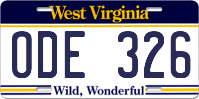 WV license plate ODE326