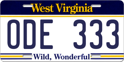 WV license plate ODE333