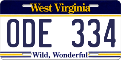 WV license plate ODE334