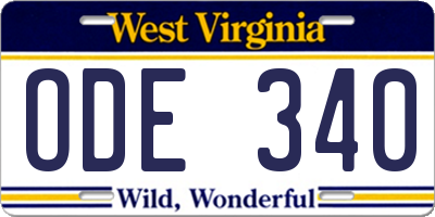 WV license plate ODE340