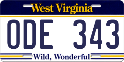 WV license plate ODE343