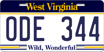 WV license plate ODE344