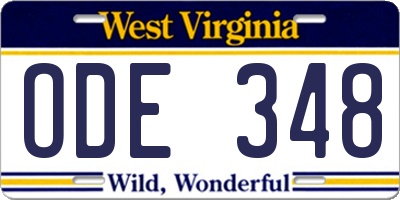 WV license plate ODE348