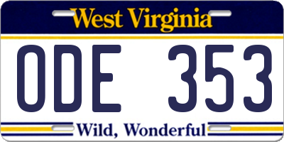 WV license plate ODE353