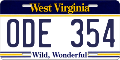 WV license plate ODE354