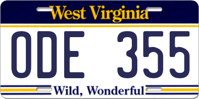 WV license plate ODE355
