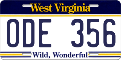 WV license plate ODE356