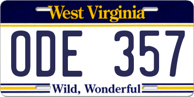WV license plate ODE357