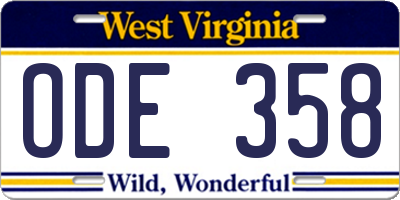 WV license plate ODE358