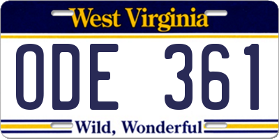 WV license plate ODE361